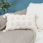 PLWORLD Boho White Lumbar Throw Pillow Cover 12x20 Inch with Tassels, Pom Pom Tufted Cream Chenille Fabric Small Accent Textured Cushion Case for Bed Couch, 1 PC Cover Only No Insert