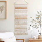 BlissBlush Long Vertical Wall Hanging Tapestry Woven Boho Farmhouse Decor Cream Beige Tassel Handmade Wall Art Decoration for Bedroom Living Room Dorm Nursery Apartment, 16x39 INCH