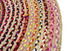 COTTON CRAFT Jute Cotton Chindi Braid Rag Rug - Boho Farmhouse Rustic - Handwoven Reversible Natural Jute and Recycled Cotton Throw Area Rug Carpet - Home Décor - 3 Feet Round Multi Color