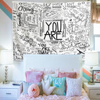 KJHL Black and White Inspirational Quote You Are Wall Tapestry Classroom Kids Tapestries Wall Hanging Motivational Positive Affirmations Saying Wall Decor Aesthetic Tapestry for Bedroom Dorm