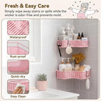 GRANNY SAYS 2 Pack Wicker Corner Shower Caddy Hanging, Shower Shelf for Inside Showers, Adhesive Shelves for Bathroom Organizers and Storage, Bathroom Shelves Wall Mounted with 4 Hooks for Decor, Pink