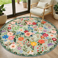 Round Area Rug for Living Room: 4 ft Floral Washable Circle Rug Soft Boho Non-Slip Carpet Indoor Stain Resistant Low Pile Small Circular Rug for Bedroom Entryway Kitchen Nursery Home Office Green