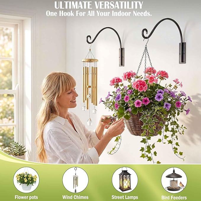 Heavy Duty Plant Hanger Bracket (22"/Black) Outdoor Hand-Forged Hanging Plant Bracket Durable and Stable Bird Feeder Hanger