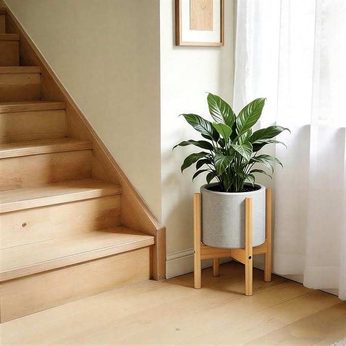 ALIGADO 2 Pack Bamboo Plant Stands Indoor, for Up to 12 Inch Pots, Built to Fit Corners, Sturdy & Stable Design, Natural Wood Color