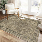 3x5 Washable Brown Area Rug Vintage Entryway Office Carpet Non-Slip Soft Low Pile Distressed Throw Rug for Entrance Living Room Bathroom Dining Room