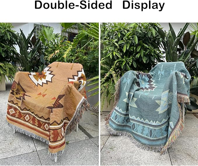 Hopstar Aztec Throw Blanket Navajo Indian Blankets and Throws Boho Western Decor Couch Cover Blanket for Bed Sofa Living Room Beach Travel 51"x63"(Sucre Coffee)