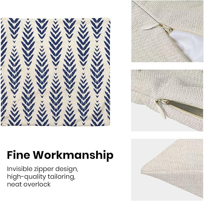 Navy Blue Boho Pillow Covers 20 x 20 Inch Pack of 2, Bohemian Ethnic Herringbone Pattern Decorative Throw Pillow Covers Linen Modern Geometry Farmhouse Outdoor Pillowcase for Sofa Couch Decor