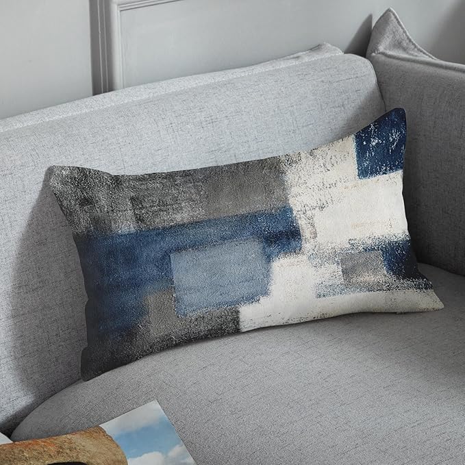 Britimes Throw Pillow Covers Modern Home Art Decor, 12 x 20 Inches Set of 2 Pillow Cases Decorative, Abstract Oil Painting Pillowcases for Bedroom, Living Room, Blue White
