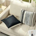 FUTEI Black White Accent Throw Pillow Covers Set of 2, 12x20 Inch Plush Tufted Striped Textured Decorative Pillow Cases for Farmhouse Boho Couch Decor