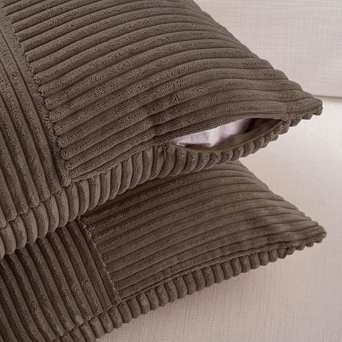 Fancy Homi 2 Packs Dark Brown Decorative Throw Pillow Covers 22x22 Inch for Living Room Couch Bed Sofa, Rustic Farmhouse Boho Home Decor, Soft Corss Corduroy Patchwork Accent Cushion Case 55x55 cm
