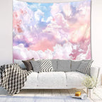 HVEST Cute Pink Cloud Tapestry Dreamy Sky Large Tapestry Wall Hanging for Bedroom Ceiling, Living Room, Aesthetic Backdrop for Girls Bedroom, Birthday, Apartment, Dorm Pink Room Decor,92.5x70.9 Inch