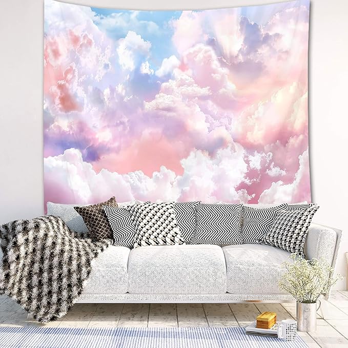 HVEST Pink Cloud Tapestry Colorful Abstract Clouds Natural Landscape Tapestries Wall Hanging for Bedroom Living Room Teen Dorm Indie Decor Poster Blanket,60x40 Inches