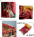 Boho Throw Blanket - Hippie Chenille Jacquard Bohemian Chair Couch Sofa and Bed Furniture Cover with Colorful Tribal Pattern (Red, 87" x 102")