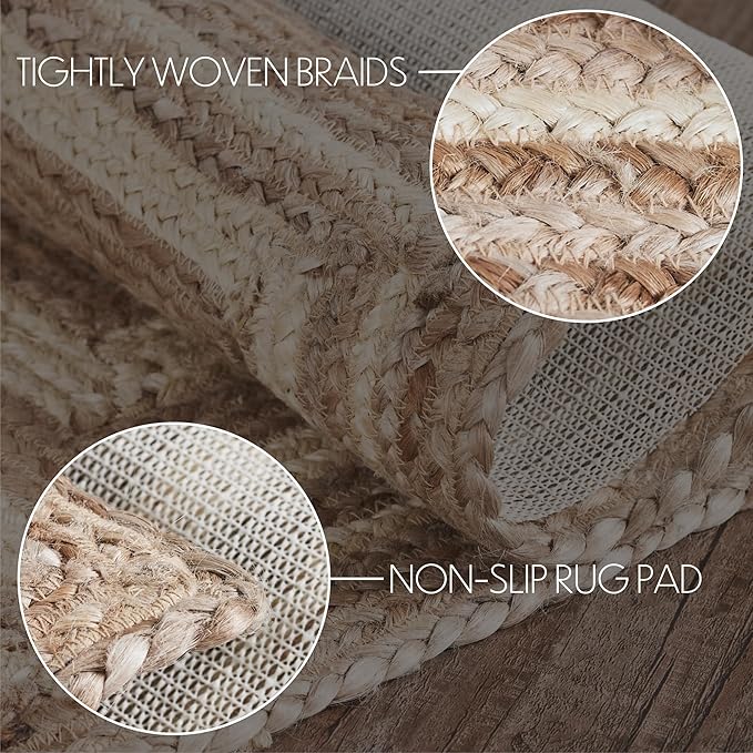 VHC Brands Jute Rug Rectangle with Pad, Natural and Crème, 20x30