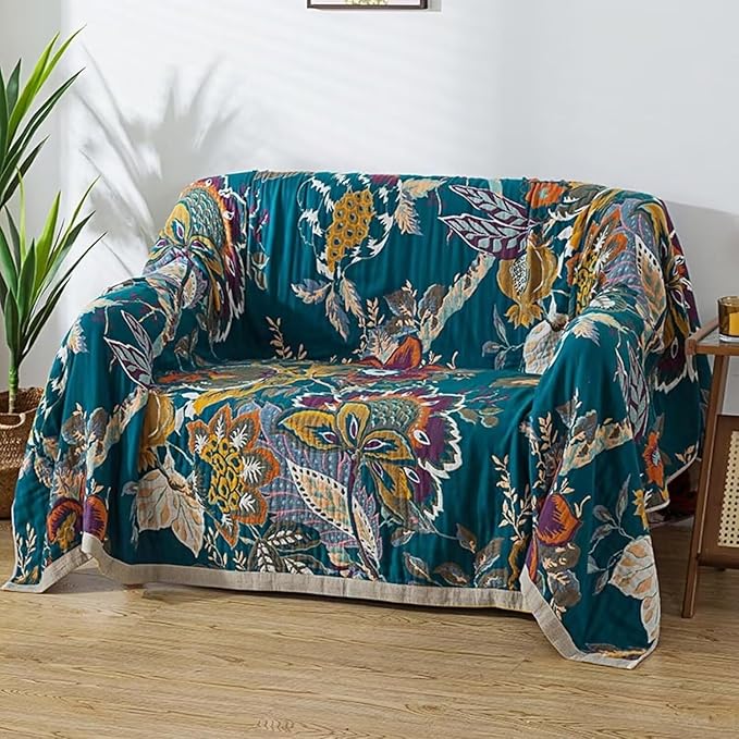 Boho Blanket for Bed 100% Cotton Bohemian Throw Blankets Ultra Soft Woven Muslin Decorative Blankets All Seasons Vintage Quilt Knitted Blanket for Sofa Chair(Beige, 50"x60")
