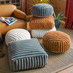 Unstuffed Pouf Ottoman Cover Soft Storage Extra Seat Farmhouse Comfortable Bohemian Poufs Accent Footrest 20x20x8 Inches for Living Room Bedroom Study Nook (Caramel, Square)