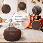 Thgonwid Unstuffed Moroccan Storage Pouf Foot Stool Ottoman Seat Handmade Faux Leather Bean Bag Floor Chair Foot Rest for Living Room, Bedroom or Balcony (Deep Coffee)