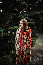 Inca Aztec Throw, Queen, King Blanket | Southwest Indian Navajo Boho Style | Native Cover for Camping, Bedding, Couch, Vanlife | Faux Alpaca, Lightweight, Hypoallergenic (Inti Red, Throw)
