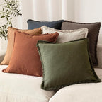 Foindtower Set of 2 Decorative Linen Fringe Throw Pillow Covers Farmhouse Cushion Cover with Tassels Soft Accent Pillowcase for Couch Chair Sofa Bed Living Room Home Decor,22×22 Inch,Fall Rust Orange