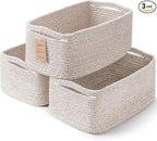 3-Pack Storage Baskets for Organizing | Woven Shelf Toy Basket | Rope Baskets for Gifts Empty | Closet Organizer Bins with Handles | Cube Decorative Box | 13.7×7.1×6.7” | Mixed brown