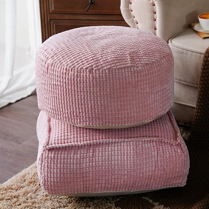 SUTAVIA Pouf Ottoman Cover Unstuffed Pouf Seat Decorative Soft Storage Bean Bag 20x20x8 Inches Floor Footrest for Living Room Bedroom (Dusty Pink, Round)