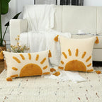 Boho Throw Pillow Covers 18x18, Woven Tufted Sun Decorative Pillow Covers with Tassels Moroccan Modern Pillowcase for Sofa Bedroom Living Room Home Decor, Yellow