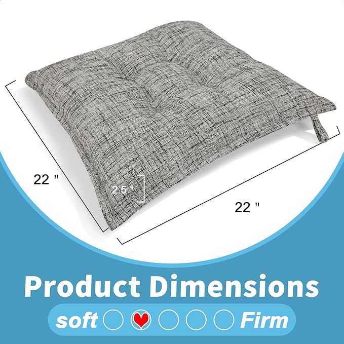 SINSOSSO Large Floor Pillows 22", Thickened Bite-Size Memory Foam Square Non-Slip Cushions for Office Back Support/Yoga/Chair Seat, Fashionable Color-Blocked Fabric & Washable, White-Gray, 2 PCS