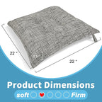 SINSOSSO Large Floor Pillow 22", Thickened Bite-Size Memory Foam Square Non-Slip Cushion for Office Back Support/Indoor Yoga/Chair Seat, Fashionable Color-Blocked Fabric & Washable, White-Gray, 1 PCS