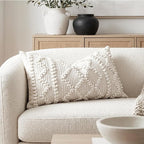 BlissBlush Pure White Decorative Lumbar Pillow Cover 14x24, Boho Accent Throw Pillow Case for Couch Sofa Bed, Modern Farmhouse Textured Lumbar Cushion Bedroom Living Room, Cover ONLY