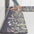 KIMODE Anti Fatigue Kitchen Mat, Farmhouse Floral Kitchen Rugs, Kitchen Floor Mats Non-Slip,Comfort Kitchen Mats for Floor Sink, Laundry, Office, Desk Dark Grey/Purple 17"x47"+17"x29"