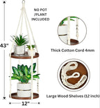 2 Tier Macrame Plant Hanger | Plant Hanger Indoor, Hanging Planter | Hanging Planter Shelf (Beige) (Large, 12" Shelf)