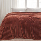 NEWCOSPLAY Super Soft Queen Blanket Coffee Premium Silky Flannel Fleece 3D Ribbed Jacquard Lightweight Bed Blanket All Season Use (Coffee Ribbed, Queen(90"x90"))