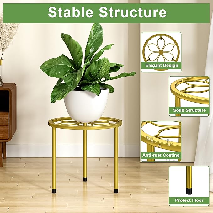VECELO Metal Plant Stands Set of 5, Multiple Heavy Duty Flower Pot Stand, Round Plant Holder, Gold