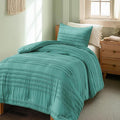 BEDELITE Boho Twin/Twin XL Comforter Set，Aqua Tufted Striped Bed Set 2 Pieces, Soft Vintage Farmhouse Comforter for College, Boho Home Dorm Decor, Fluffy Jacquard Bedding with 1 Pillow Sham