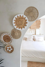 TheNamiCollection Woven Wall Basket Set - Five Hanging Seagrass Baskets | Decorative, Boho Styled Baskets Perfect For Trendy, All Natural Home Decor | Handmade, Round, Woven, Hanging Wall Basket Decor