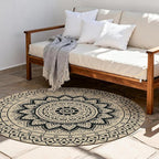 Outdoor Round Rug 5ft, Easy Jute Rug Washable Indoor Outdoor Patio Rug, Non Slip Round Area Rug Farmhouse Front Door Mat,Boho Lightweight Carpet for Backyard Patio Entry (Black, 5 Ft)
