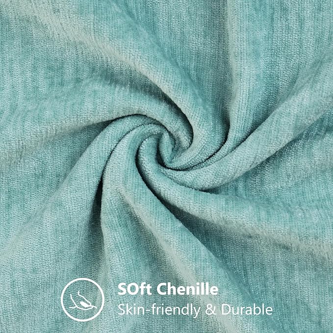 decorUhome Chenille Aqua Haze Spring Throw Pillow Covers 12x20 Inch Set of 2, Decorative Soft Couch Pillow Covers Solid Dyed Accent Farmhouse Neutral Rectangle Pillow Cases for Sofa