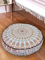 35" Pink Brown Mandala Floor Pillow Cushion Seating Throw Cover Hippie Decorative Bohemian Ottoman Poufs Pom Pom Pillow Cases Boho Indian Pet Dog Bed Cover