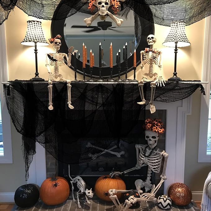 Set of 5 Halloween Creepy Gauze Cloth Decoration, Indoor Outdoor Black Scary Halloween Gauze Tapestry Decor, Spooky Decorations for Home Wall Yard Haunted House Party Supplies, 72 x 30 inch