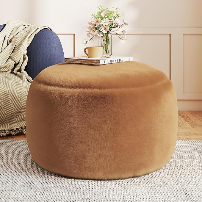 Round Pouf Ottoman Foot Rest, 29 X 18Inch Floor Poufs Footstool, A Round Modern Foam Filled Foot Stool for Living Room, Home, Nursery, Dorm (Orange, 29Inch)
