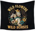 WARDOS Western Cowgirl Tapestry, Vintage Western Tapestry Wall Hanging, Retro Country Wild Wildflower Wild Horses Wall Blanket Decor for Girls Room Dorm Apartment Bedroom, 50x60 Inch