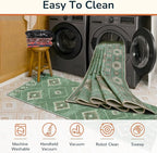 Area Rug 9x12 Rug Machine Washable Non-Slip Low Pile Print Pattern Western for Living Room Bedroom Sage