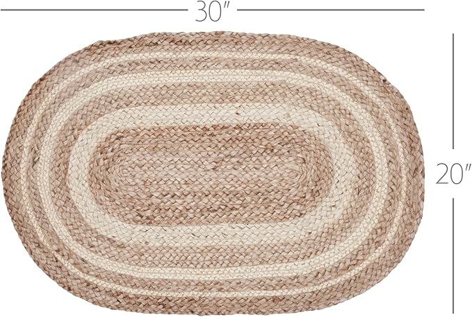 VHC Brands Jute Rug Oval with Pad, Natural and Crème, 20x31