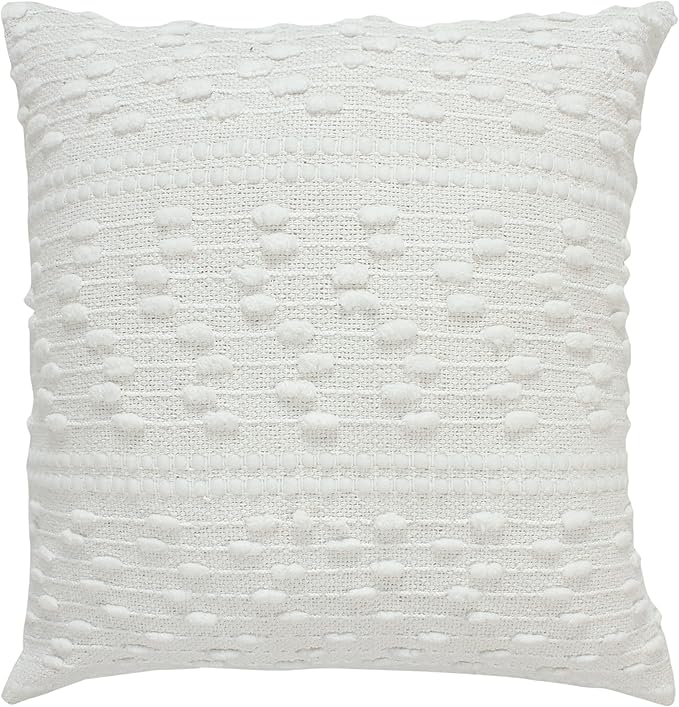 ACCENTHOME Boho Throw Pillow Cover 18x18 Inch (2 Pc) Cotton Hand Woven Decorative Design Pillows For Farmhouse Couch Sofa Bedroom | Off White Tufted Pillow Covers | Home Decor Textured Hug Pillowcases