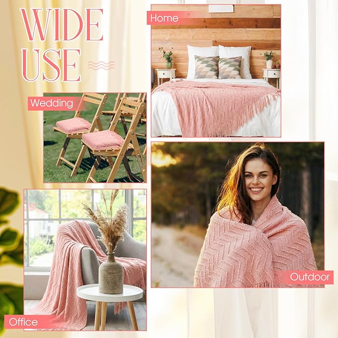 Buryeah 6 Pack Boho Knitted Throw Blankets with Tassels 50x60 Soft Warm Throws Bulk for Wedding Guests Housewarming Employee Teacher Appreciation Gifts Cozy Farmhouse Home Decor (Pink)