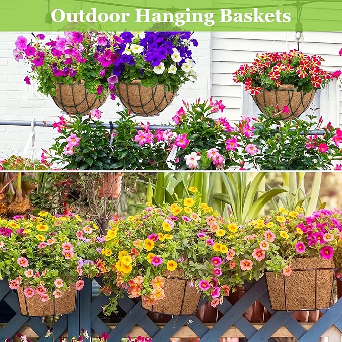 Riare 4 Pack 16 Inch Round Coco Liners Replacement, 100% Natural Coconut Coir Liners for Hanging Baskets, Garden Flower Vegetables Planter Pot, Window Box, Fence, Decks