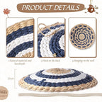 15 Pcs Boho Wall Basket Decor Woven Rattan Seagrass Wall Decor Hanging Rustic Farmhouse Western Art Decoration for Nursery Living Room Bedroom Home Kitchen(Blue Style)