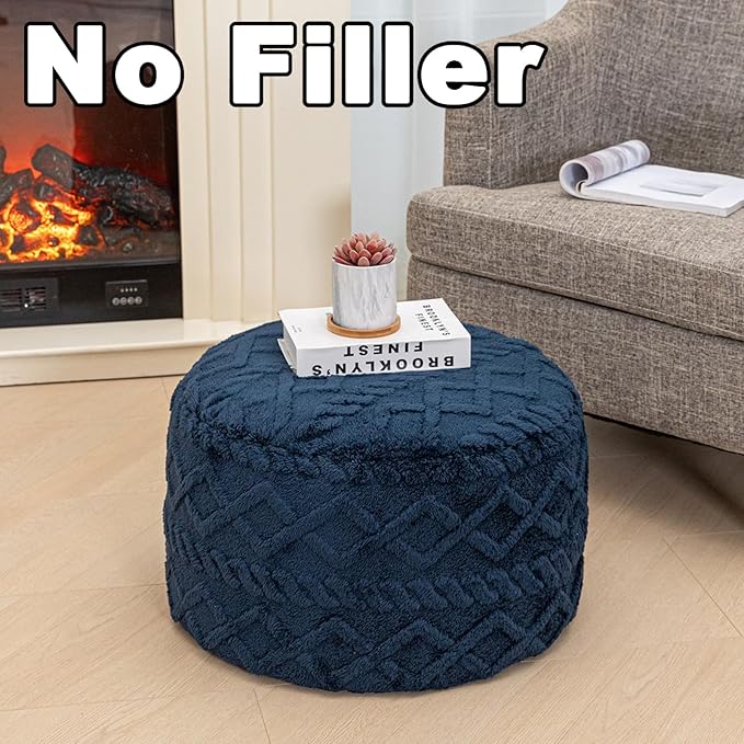 Unstuffed Pouf Ottoman Cover Handmade Footstool Ottoman Storage Solution Floor Pouf Footrest Cushion 20Diameter x12Height Inches for Living Room Wedding Bedroom Navy Blue No Filler