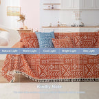 VClife Bohemian Couch Cover Sectional Sofa Cover Washable for L Shape Sofa, 1 PC Soft Chenille Couch Cover for 2 Cushion Couch - Boho Caramel White Jacquard Loveseat Slipcover for Couch Bed, 71"x 118"