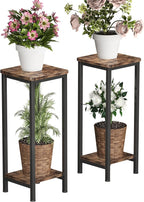 Homeiju Plant Stand Indoor, 2 Tier Wood Corner Plant Stand, Modern Square Plant Shelf Flower Stand for Living Room Patio Balcony Garden, Rustic Brown